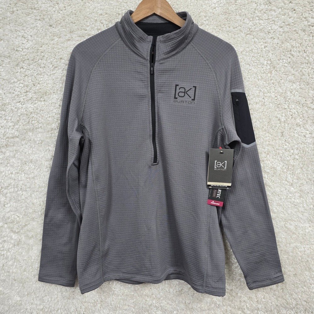 Burton ak‎ Helium Quarter Zip Mens Medium Grey Polartec Power Grid Fleece Slim